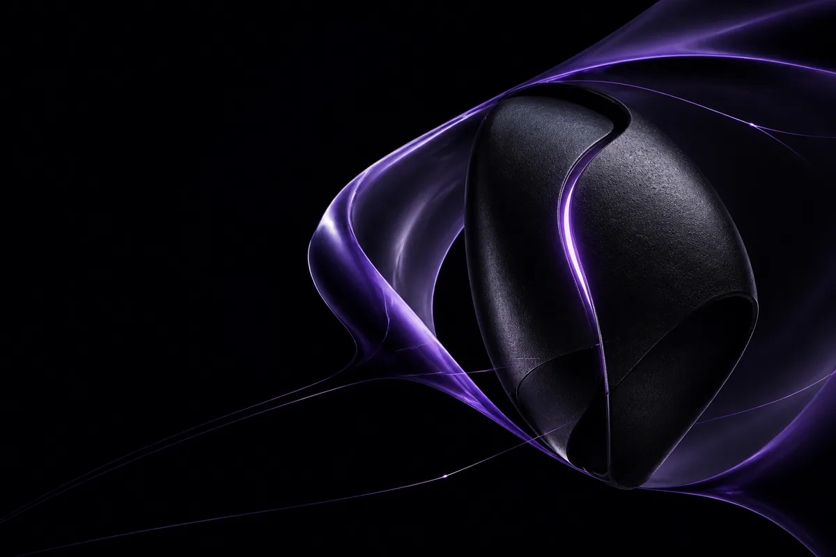 Black ceramic privacy core inside a violet field that bends around its sealed surface
