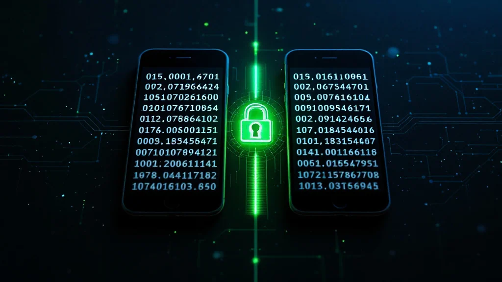 Two mobile devices displaying identical safety number grids, illustrating the process of out-of-band cryptographic key verification.