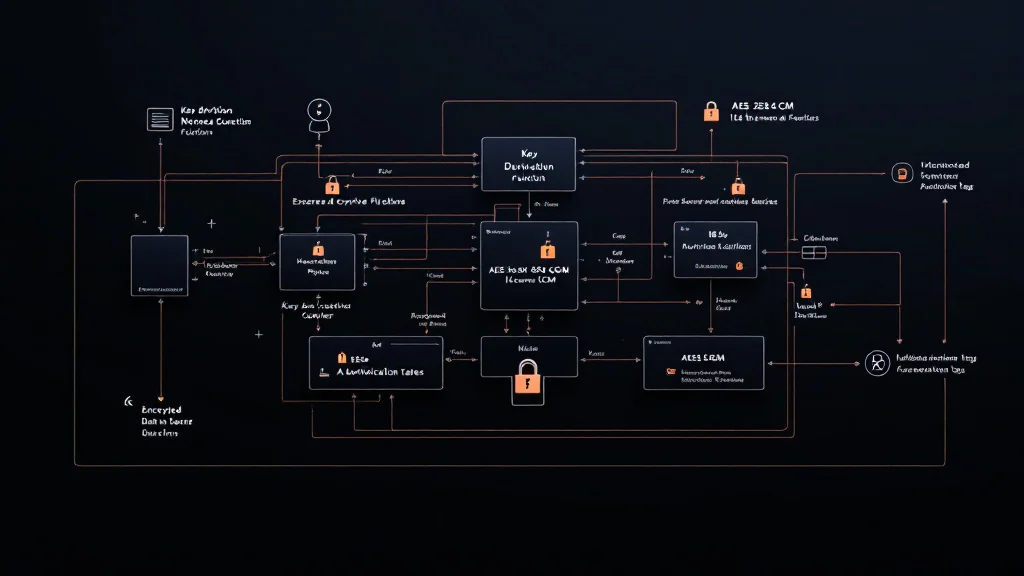 Technical diagram demonstrating how AES-256-GCM authentication tags and HKDF key derivation validate incoming ciphertexts and block tampered payloads.
