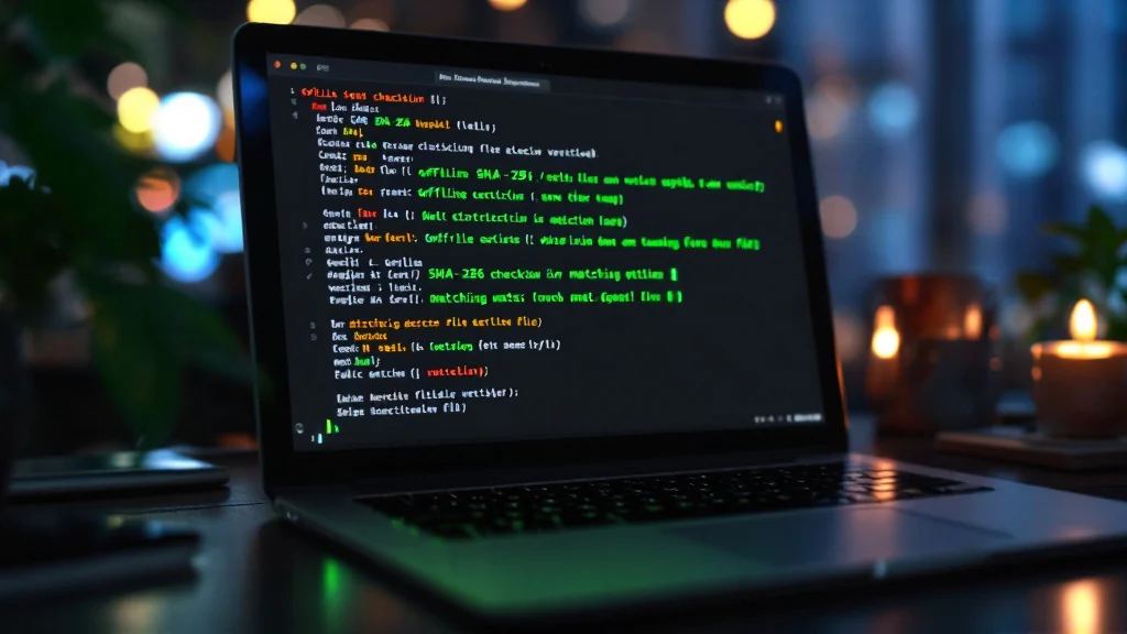 Terminal interface illustrating local Android SHA256 checksum verification against published cryptographic manifests.